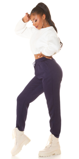 Trendy hoge taille joggingbroek met tailleband marineblauw